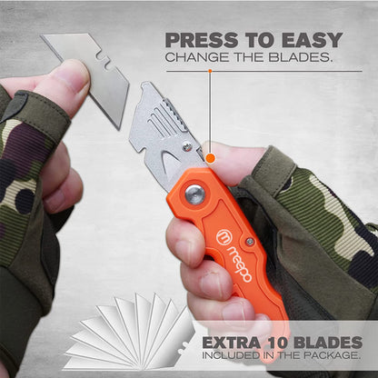 4-Pack Folding Utility Knife Set – Heavy Duty Box Cutter with 10 Replacement Blades for DIY, Home, Garage & Workshop