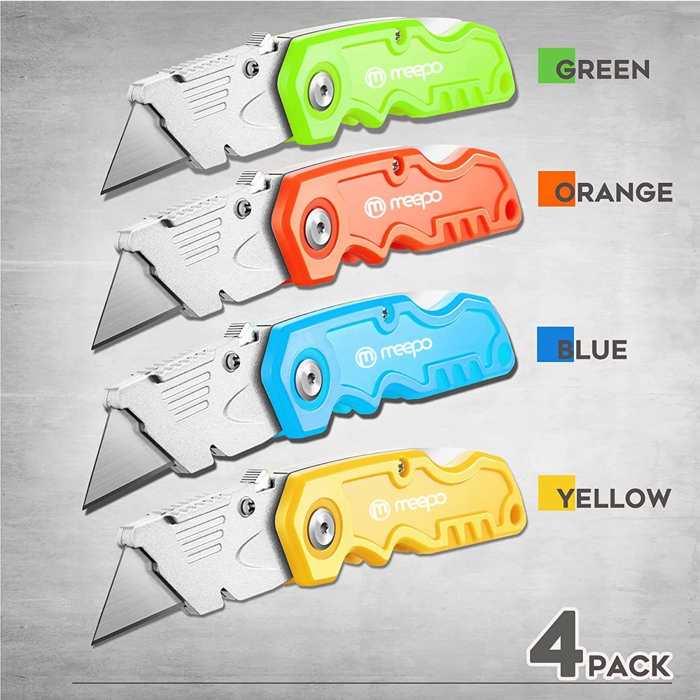 4-Pack Folding Utility Knife Set – Heavy Duty Box Cutter with 10 Replacement Blades for DIY, Home, Garage & Workshop