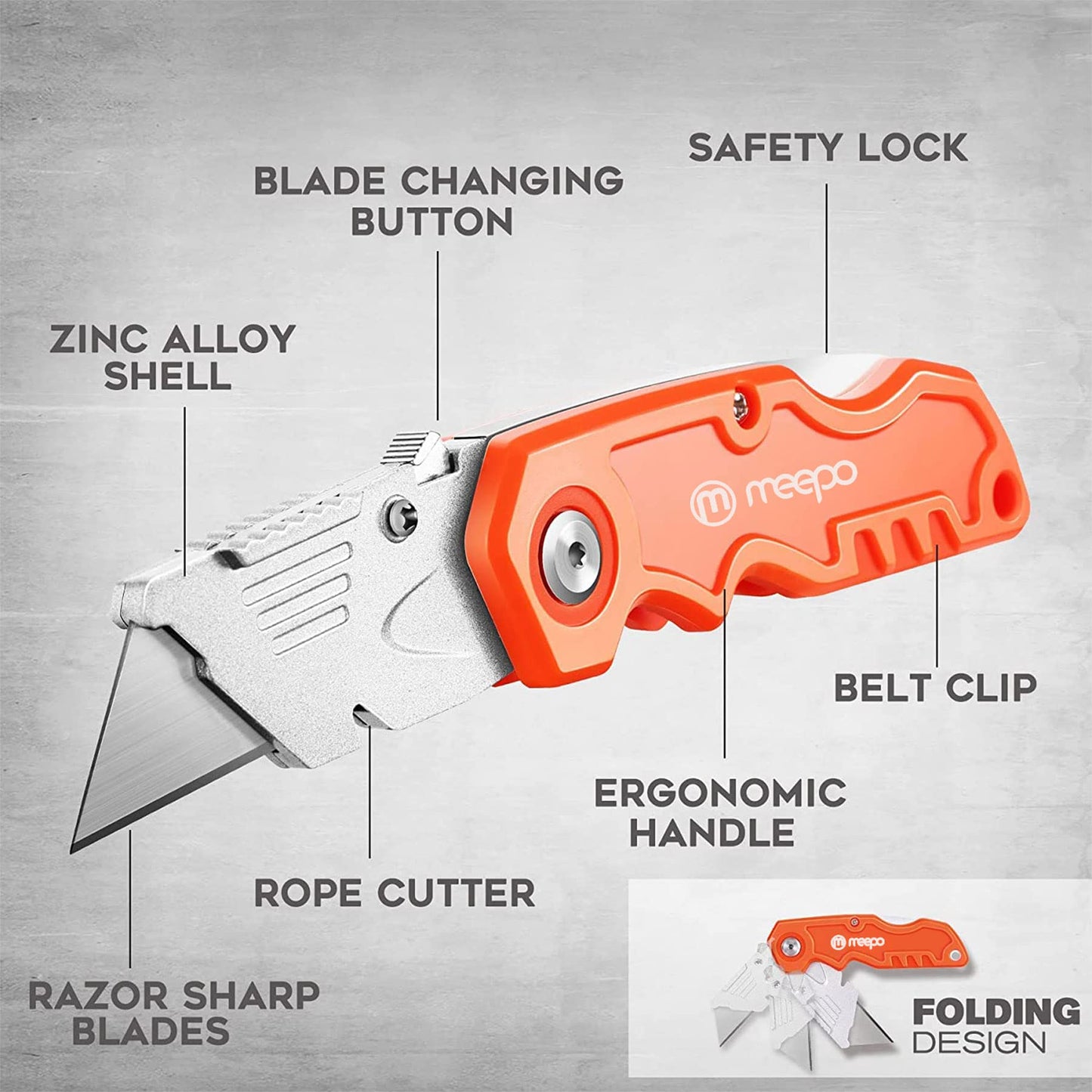 4-Pack Folding Utility Knife Set – Heavy Duty Box Cutter with 10 Replacement Blades for DIY, Home, Garage & Workshop