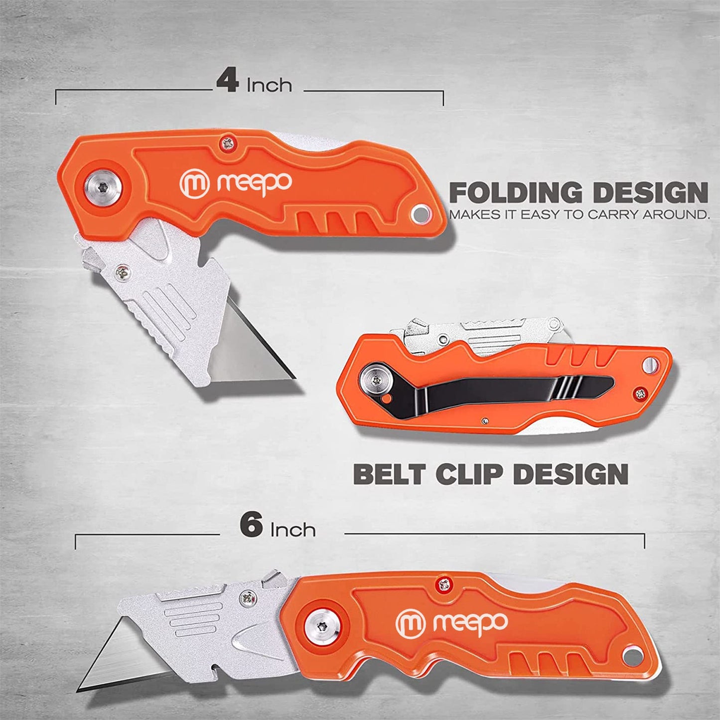 4-Pack Folding Utility Knife Set – Heavy Duty Box Cutter with 10 Replacement Blades for DIY, Home, Garage & Workshop