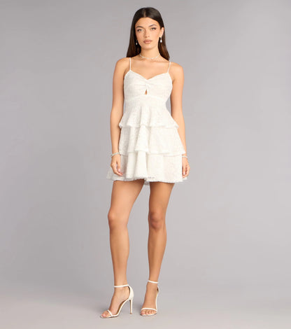 Glitter Kiss Lace Ruffle Mini Dress