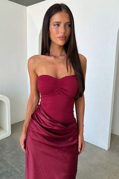 Amery Strapless Maxi Dress - Burgundy