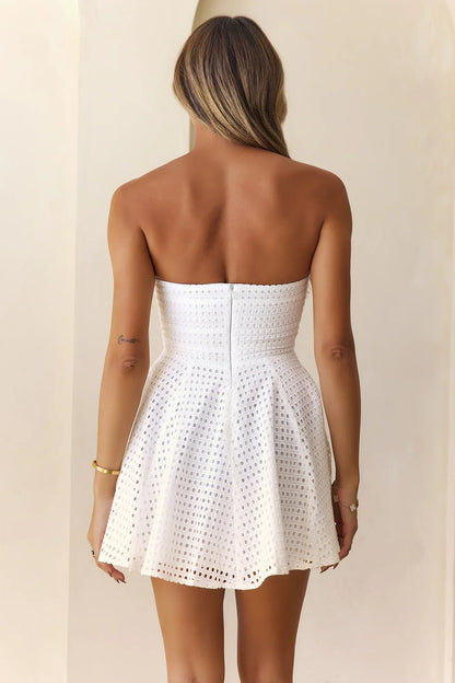 Alluring Elegance Strapless Embroidered Mini Dress White