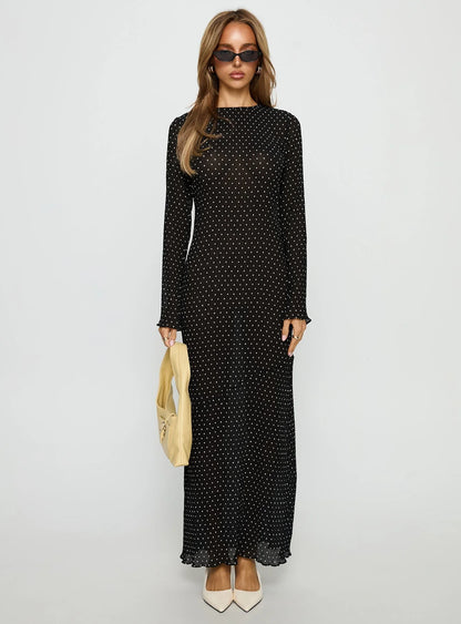 Haven Long Sleeve Maxi Dress Noir Polka