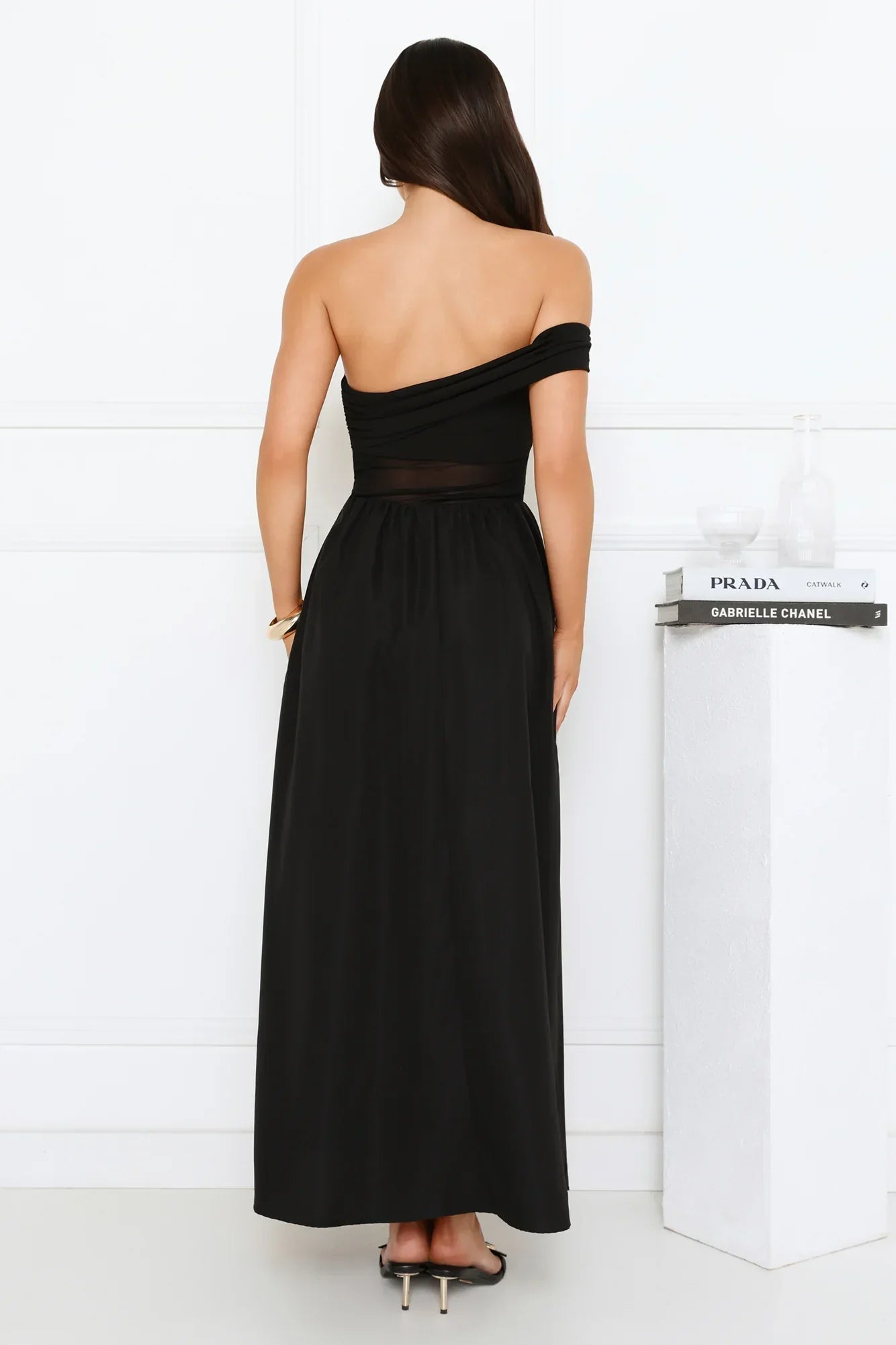 Luxe Whimsy Off Shoulder Maxi Dress Black