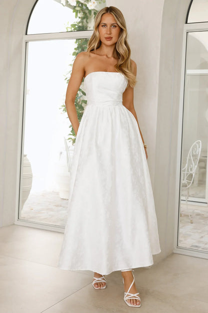 Dancing In Magic Strapless Maxi Dress White