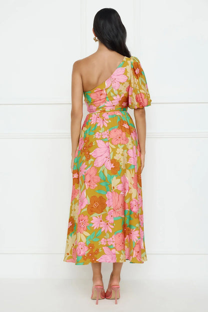 Coconut Crush One Shoulder Midi Dress Orange