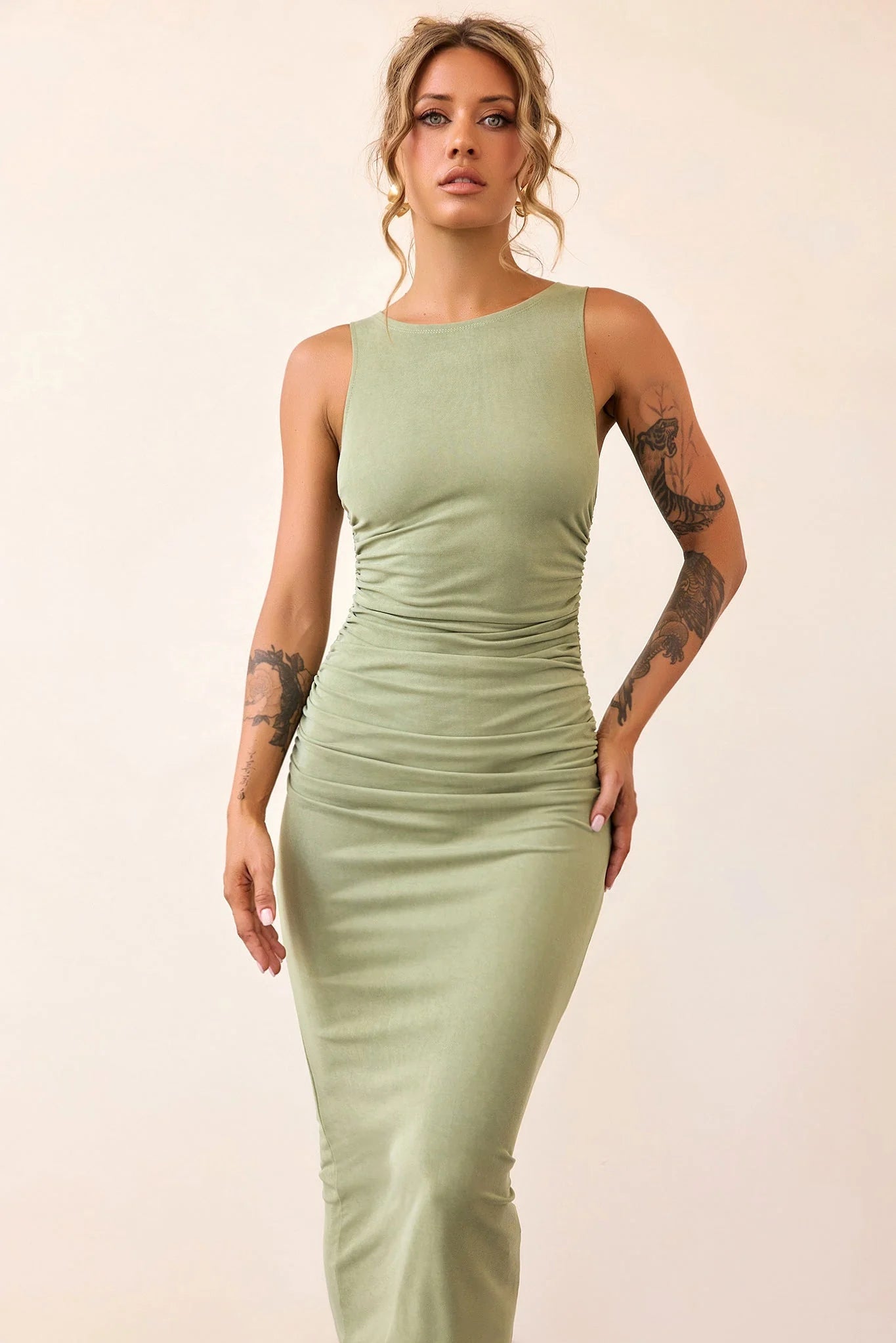 Vintage Classic Midi Dress - Olive