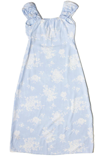 Puff Sleeve Lace Trim Floral Maxi Dress