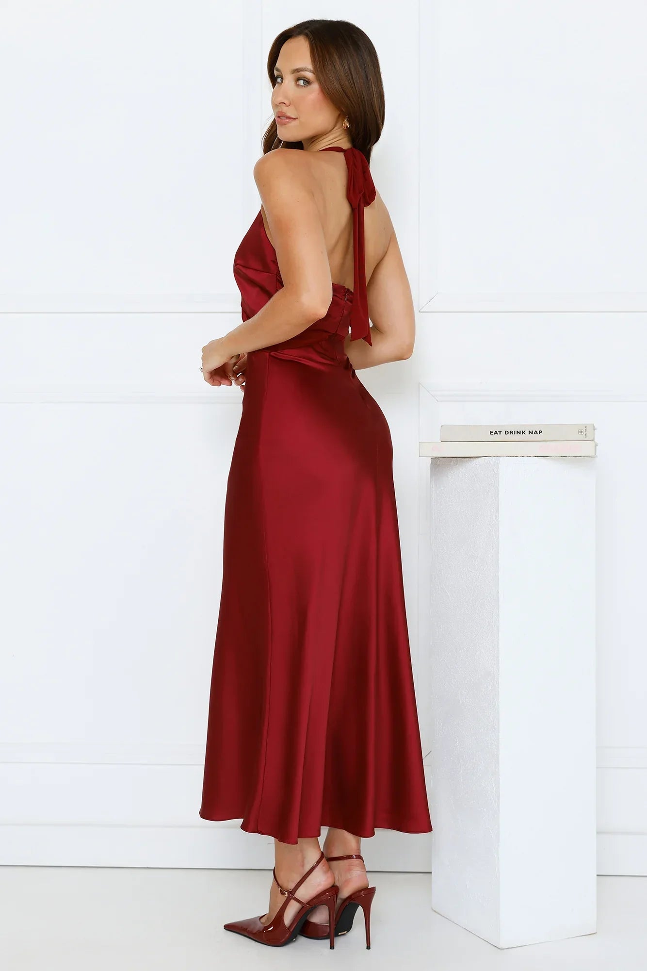 Nocturnal Bloom Satin Halter Maxi Dress Plum