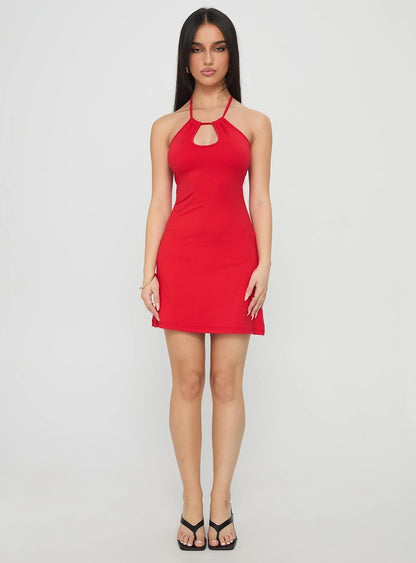 Miami Streets Cut Out Mini Dress Red