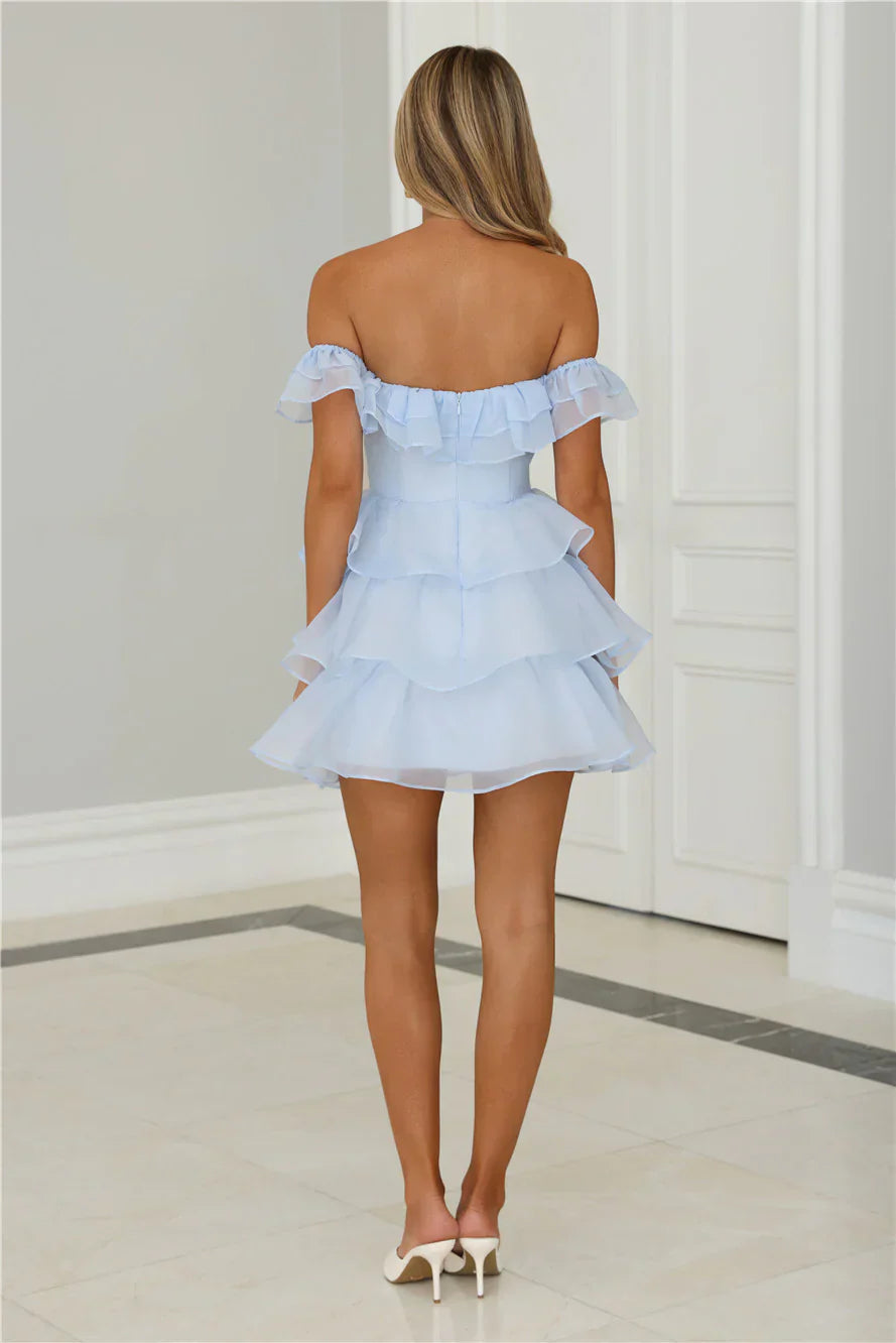 Fizz Fun Off Shoulder Mini Dress Blue