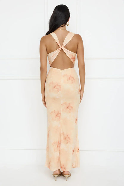 Citrus Sizzle Mesh Maxi Dress Orange