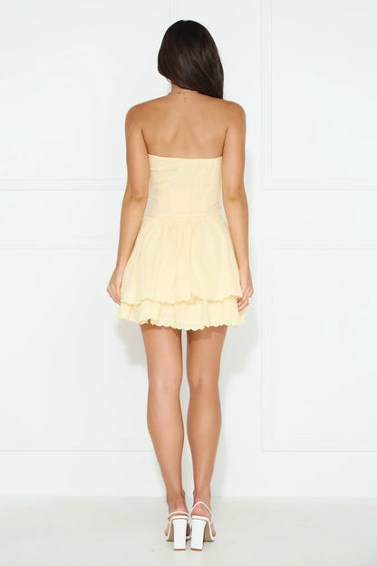 On Some Nights Strapless Mini Dress Yellow