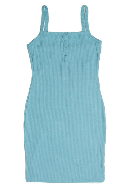 Organic Mint Bubble Rib Henley Mini Dress
