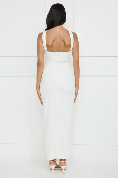 Stylish Fusion Halter Maxi Dress White