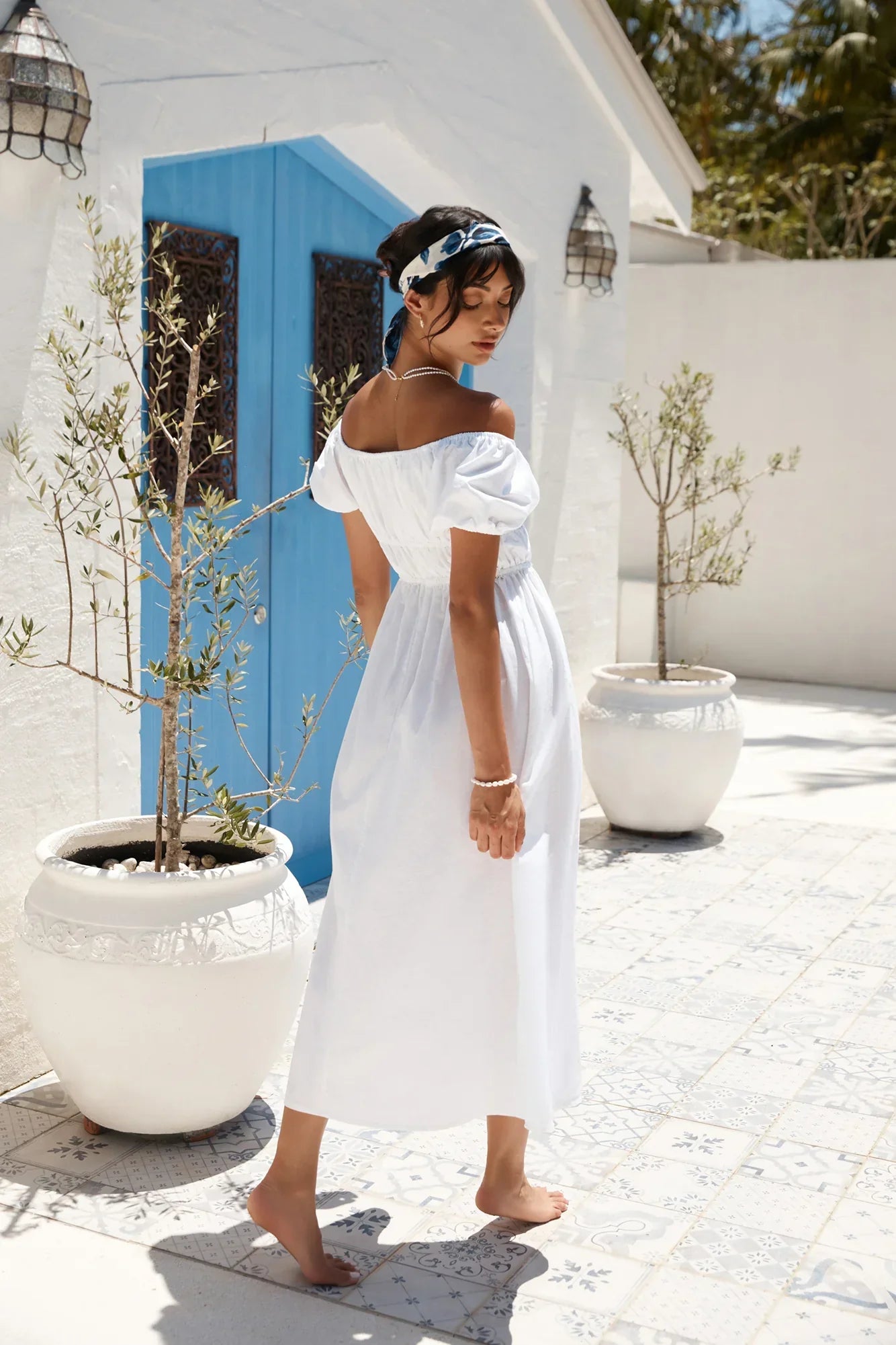 Beach Bonfire Off Shoulder Midi Dress White