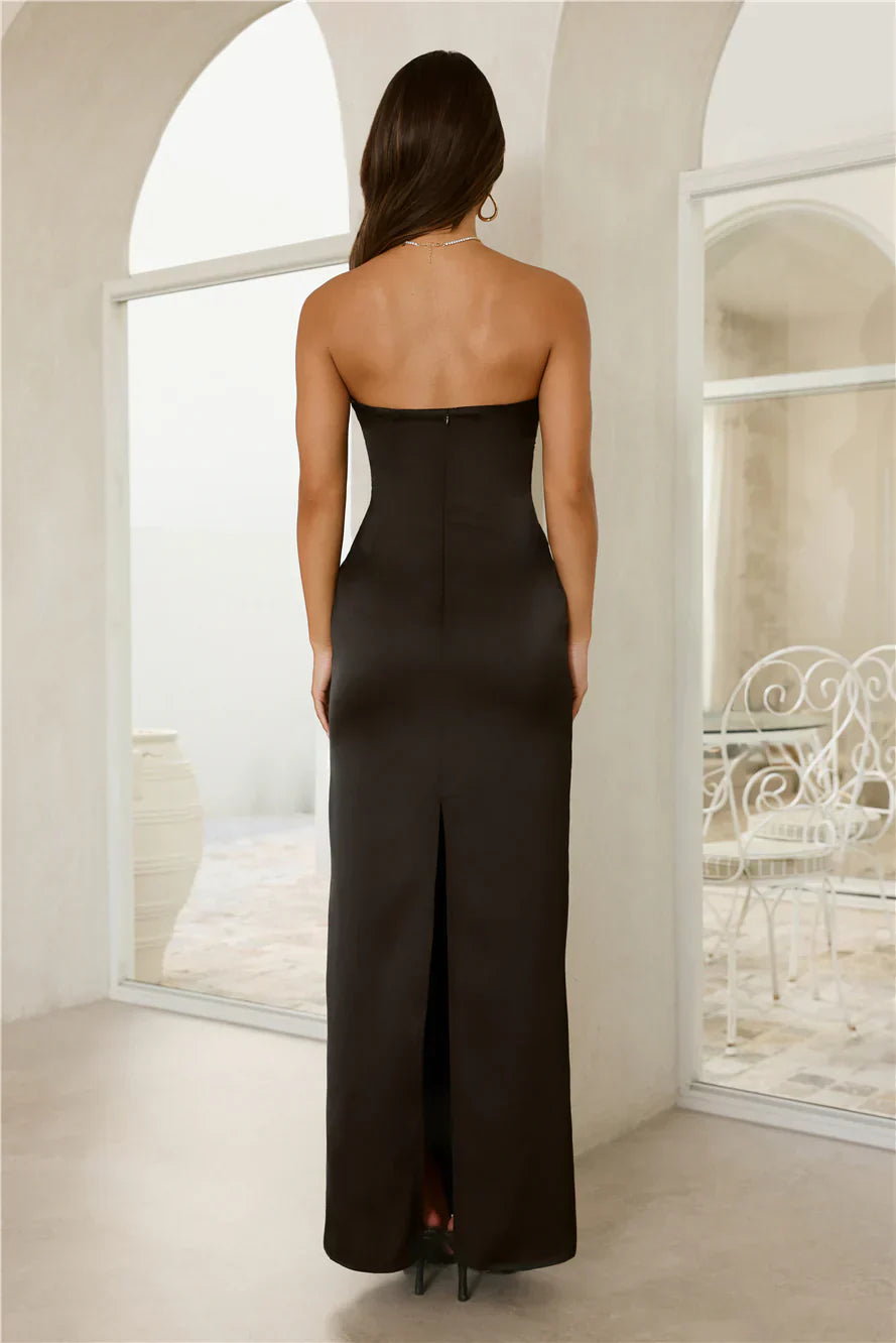 Dream In Style Strapless Satin Maxi Dress Black
