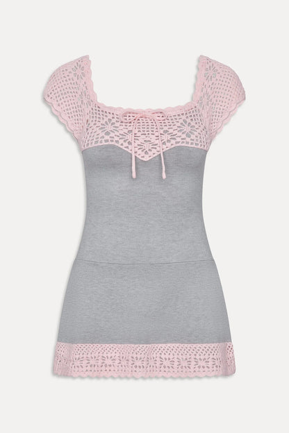 Lover Crochet Knit Mini Dress - Pink Flora