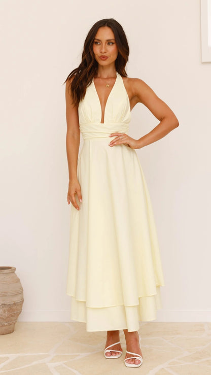 Kathy Halter Neck Maxi Dress - Lemon
