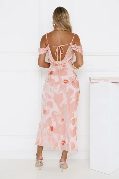Garden Romance Off Shoulder Maxi Dress Pink