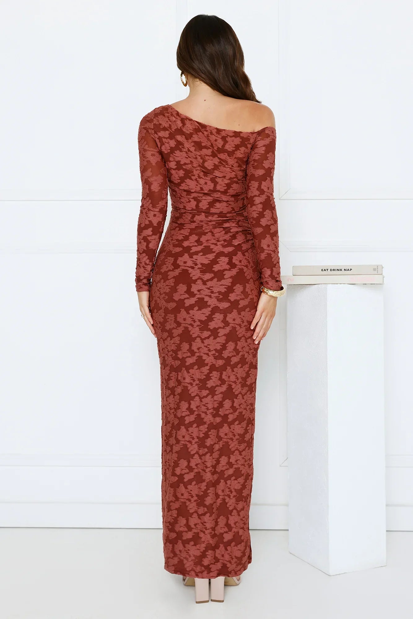 Aurora Lullaby Off Shoulder Maxi Dress Rust