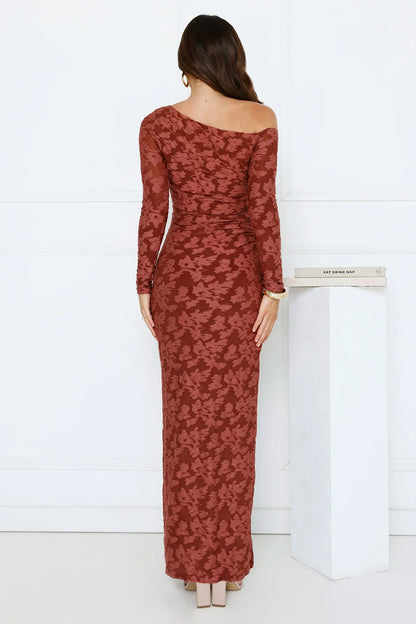 Aurora Lullaby Off Shoulder Maxi Dress Rust