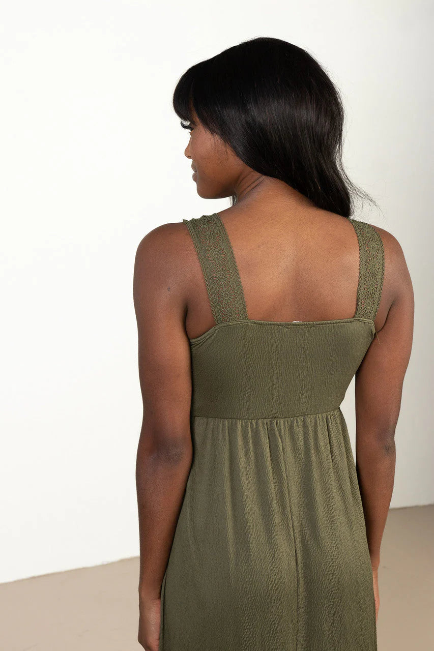 Olive Green Crochet Trim Maxi Dress