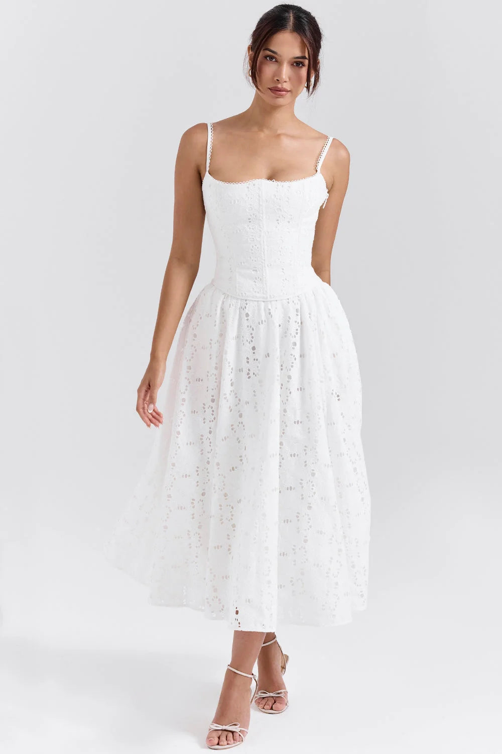 White Broderie Anglais Midi Skirt