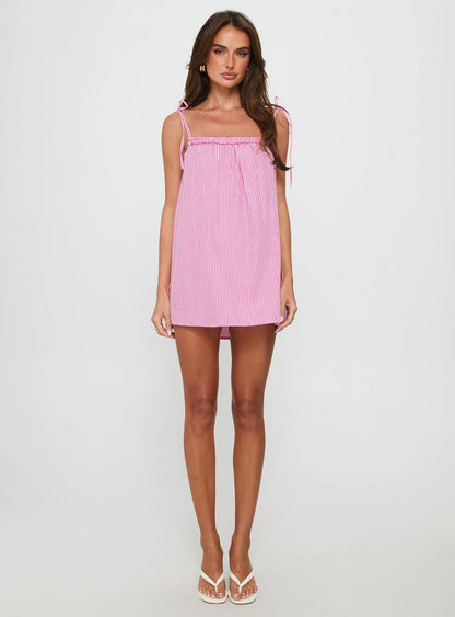 Little Wonders Frill Smock Mini Dress Pink Stripe