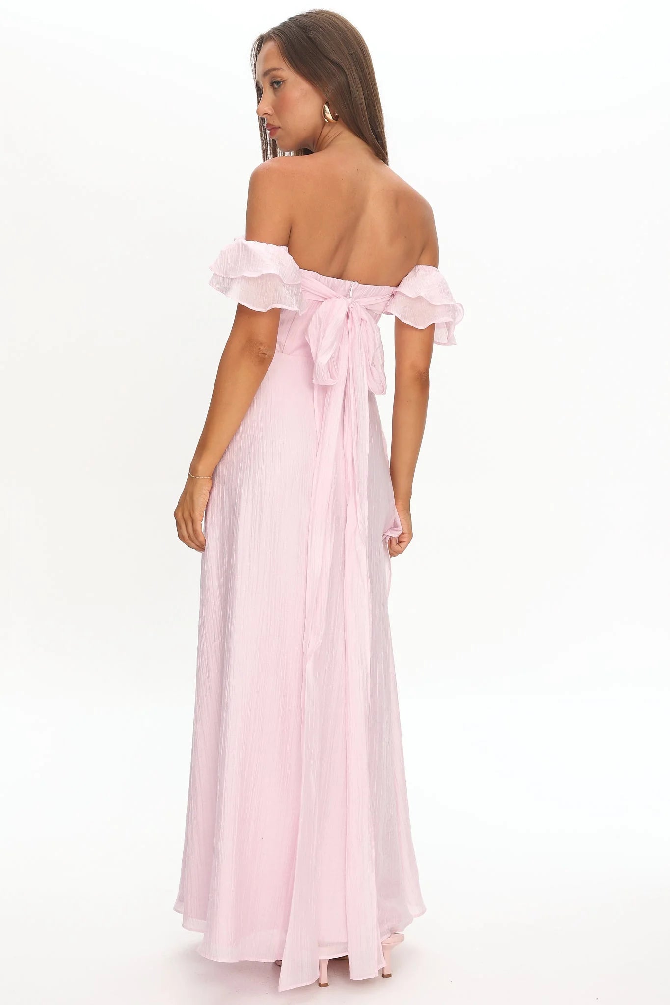 Natale Off-Shoulder Ruffle Maxi Dress Pink
