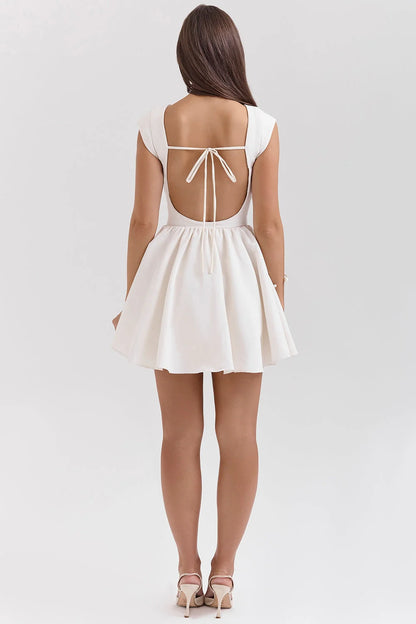 Enchant-White Open Back Mini Dress
