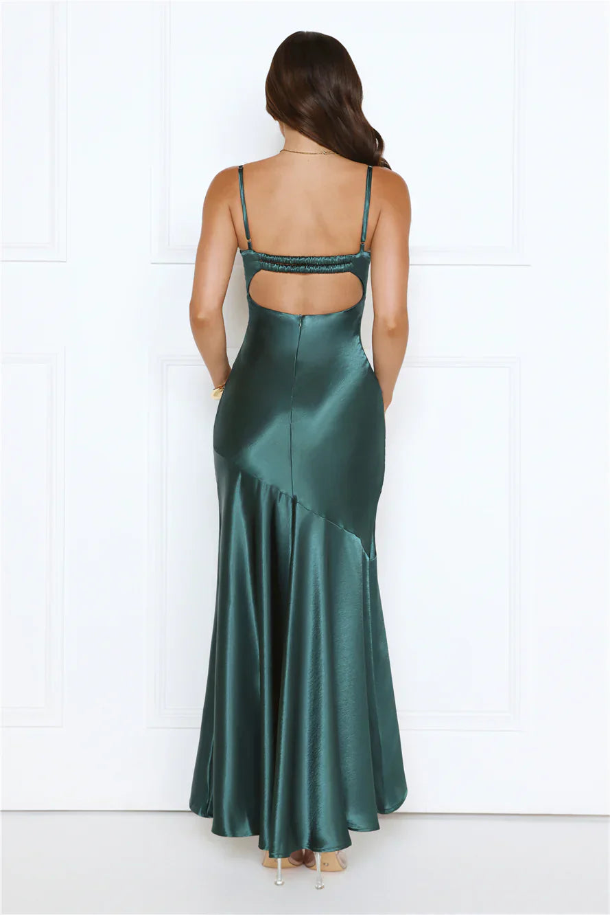Nightfall Chic Satin Maxi Dress Teal