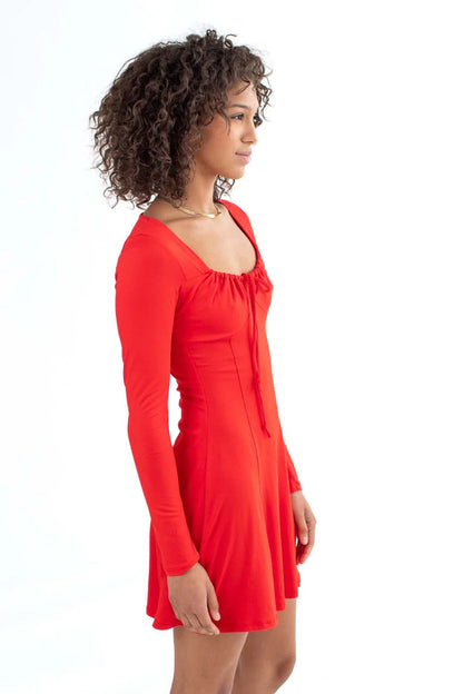Red Long Sleeve Milkmaid Dress