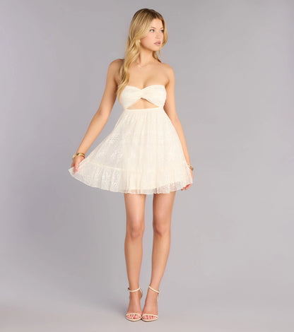 Soft Glam Sequin Lace Strapless A-Line Dress