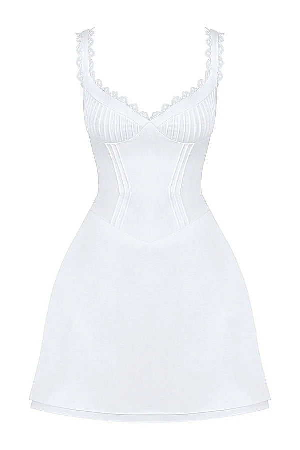 white pin tuck mini dress