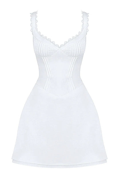 white pin tuck mini dress