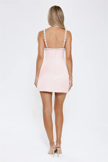 Signature Glow Satin Mini Dress Blush