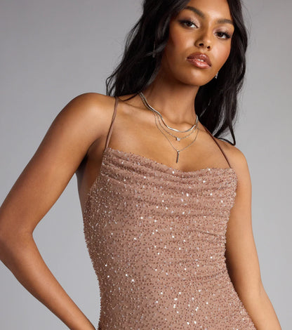 Mira Sequin Bead Strappy Mini Dress