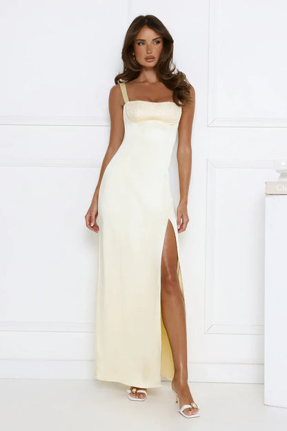 Headturner Energy Satin Maxi Dress Yellow