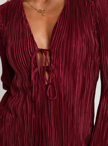 Malop Long Sleeve Mini Dress Burgundy