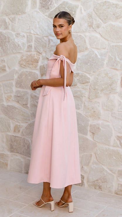 Bentley Off Shoulder Midi Dress - Pink