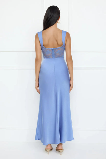 Permission To Party Satin Maxi Dress Blue