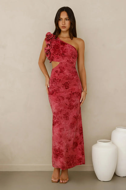 Mystique Beauty One Shoulder Maxi Dress Pink