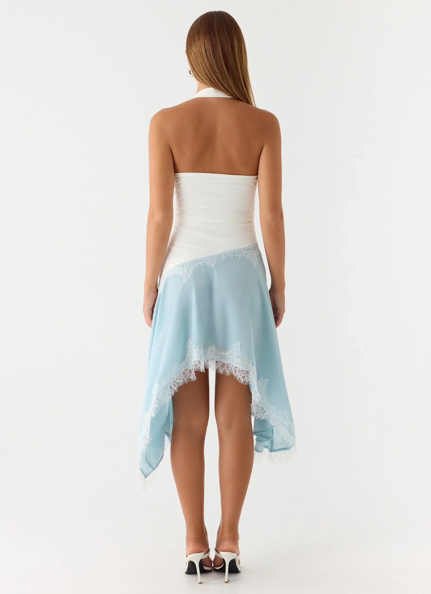 Brionee Midi Dress - Pale Blue & White