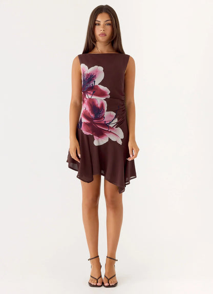 Maris Asymmetrical Mini Dress - Velvet Bloom