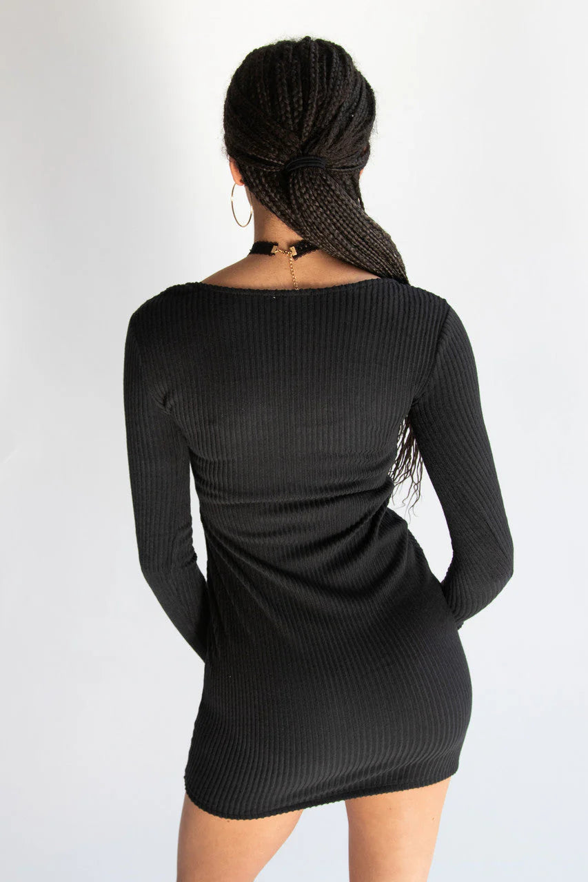 Ribbon Detail Ribbed Sweater Dress