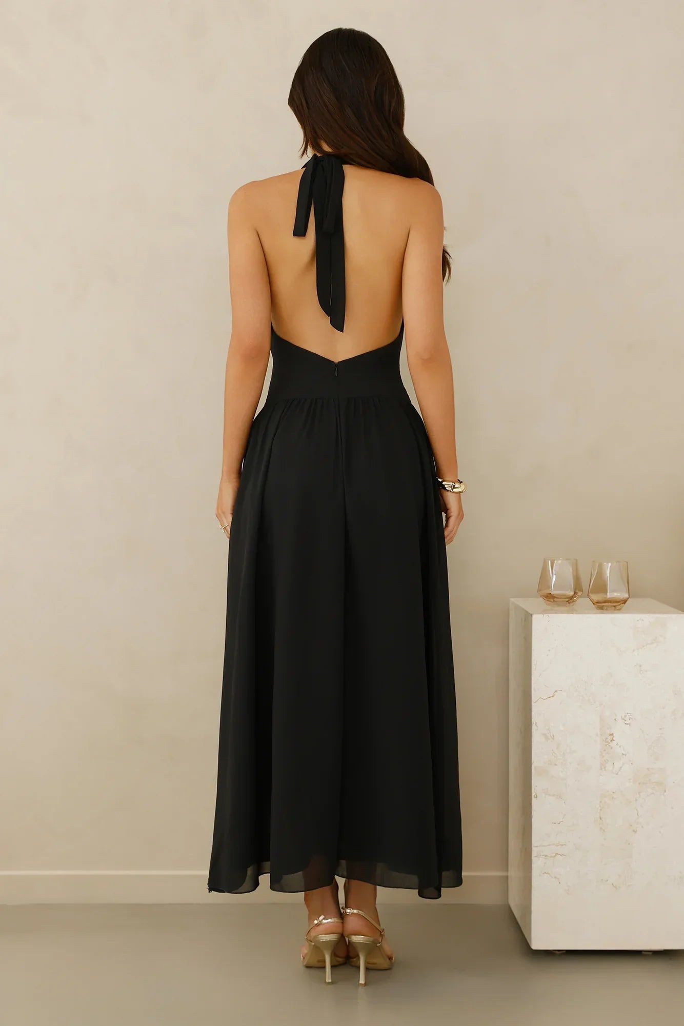 Driftwood Dream Halter Maxi Dress Black