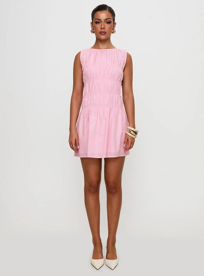 Evony Shirred Mini Dress Pink
