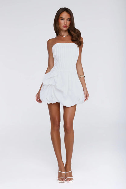 Untamed Paradise Strapless Bubble Mini Dress White